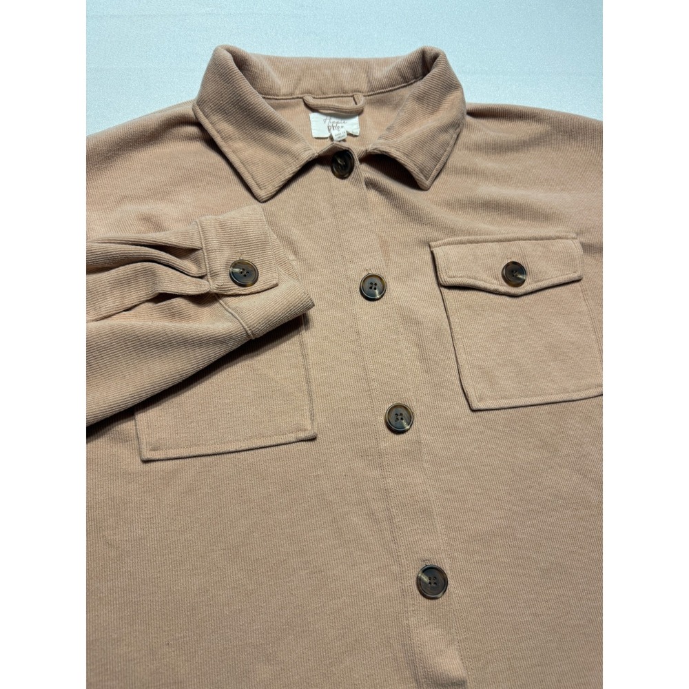 Hippie Rose Women L Tan Corduroy Shacket Button Front Cotton Blend 3K90190